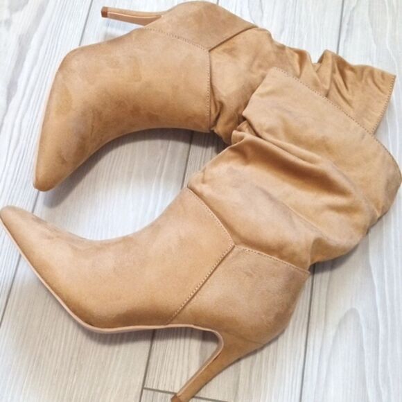 (20-3477) Coutgo Women's Mid Calf Slouchy Boots Suede High Heel Sz 6 - Picture 9 of 9